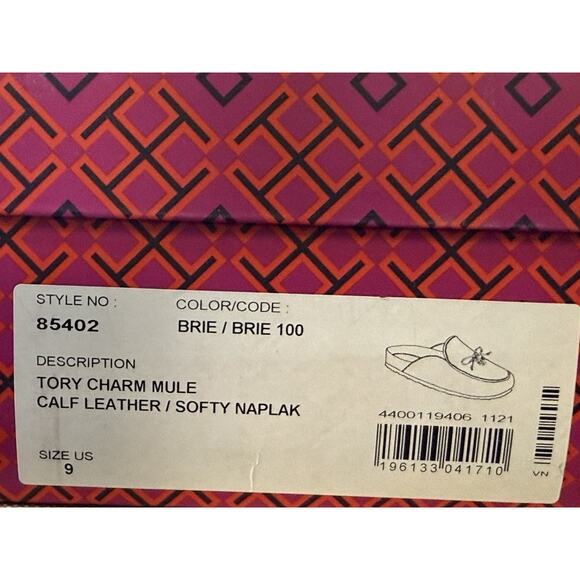 Tory Burch shoes Tory Charm Mules Flat Slip-on Brie Genuine Leather Natural 9 - Picture 8 of 8